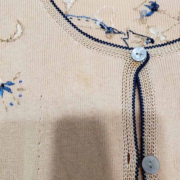 Beautiful quality Embroidered Yellow / Tan Cardigan Button Front Sweater, Large - Picture 3 of 8